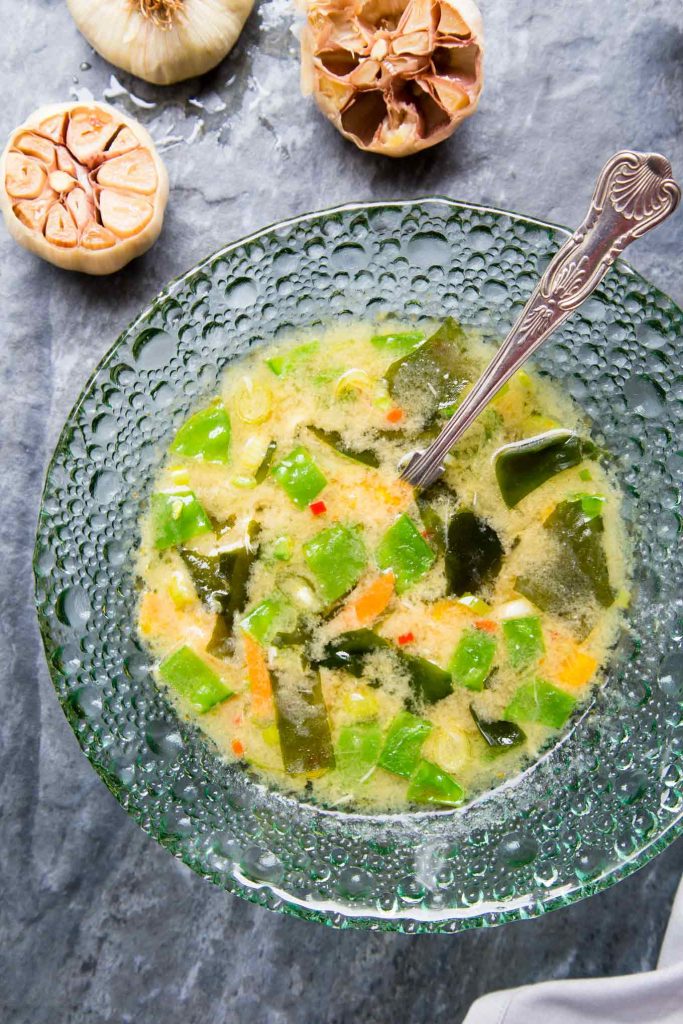 MISO SOUP WITH ROASTED GARLIC AND SEAWEED GARLIC MATTERS