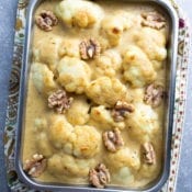 Black Garlic Cauliflower Cheese in a Roasting Pan